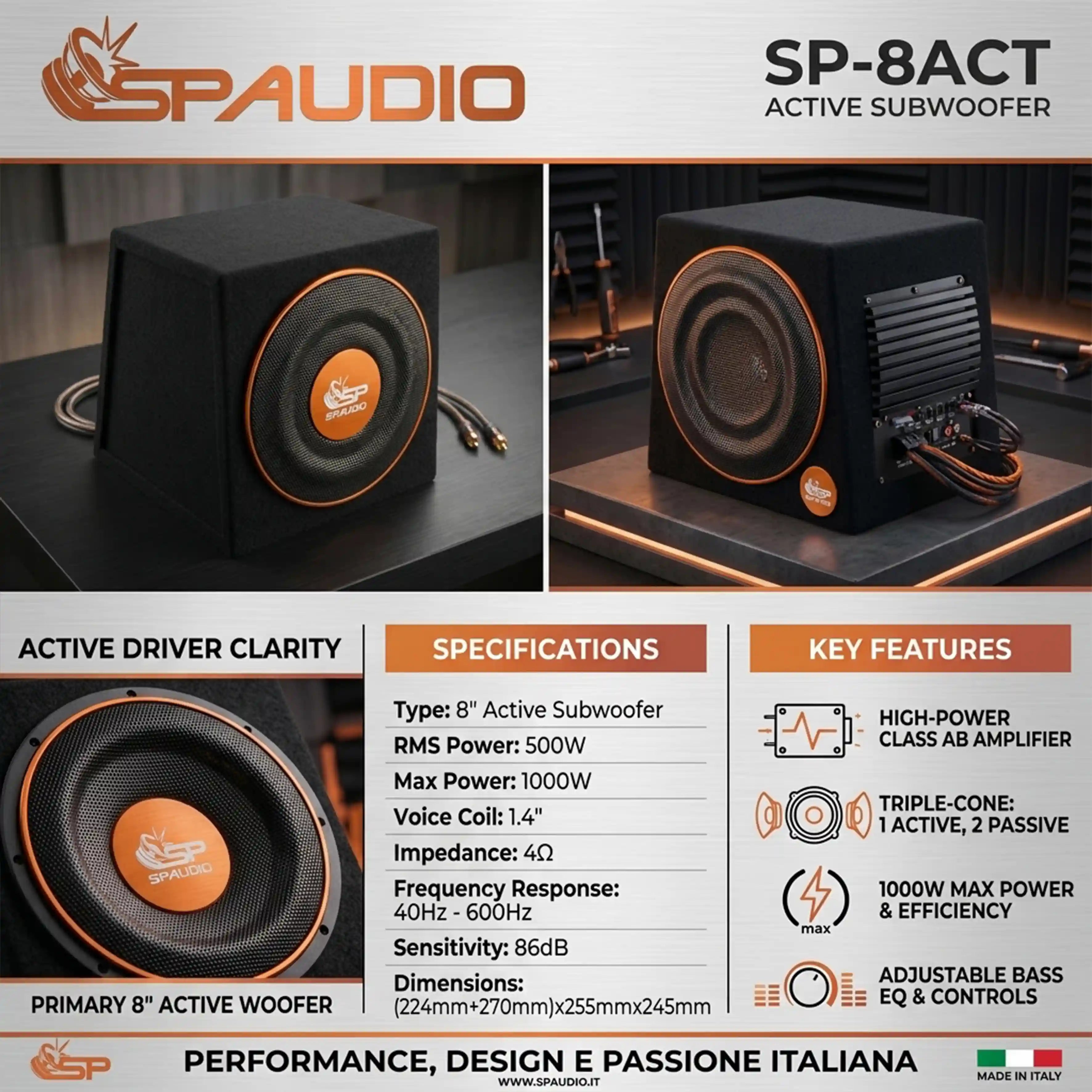 SP-8ACT (1 SUBWOOFER ACTIVO DE 8” + 2 SUBWOOFERS PASIVOS DE 8”)