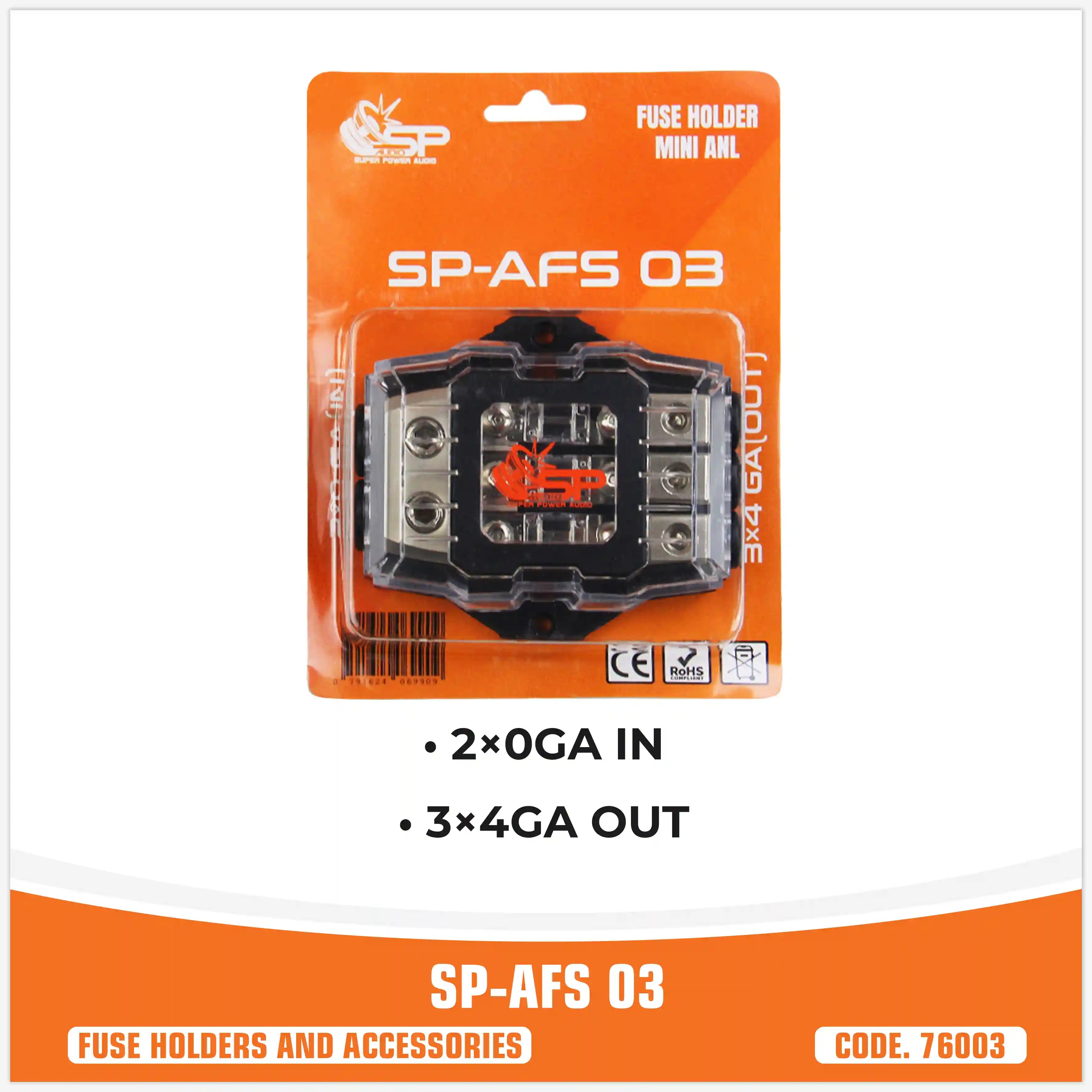 SP AFS 03 FUSEHOLDER MINI ANL 2x0GA IN 3x4GA OUT