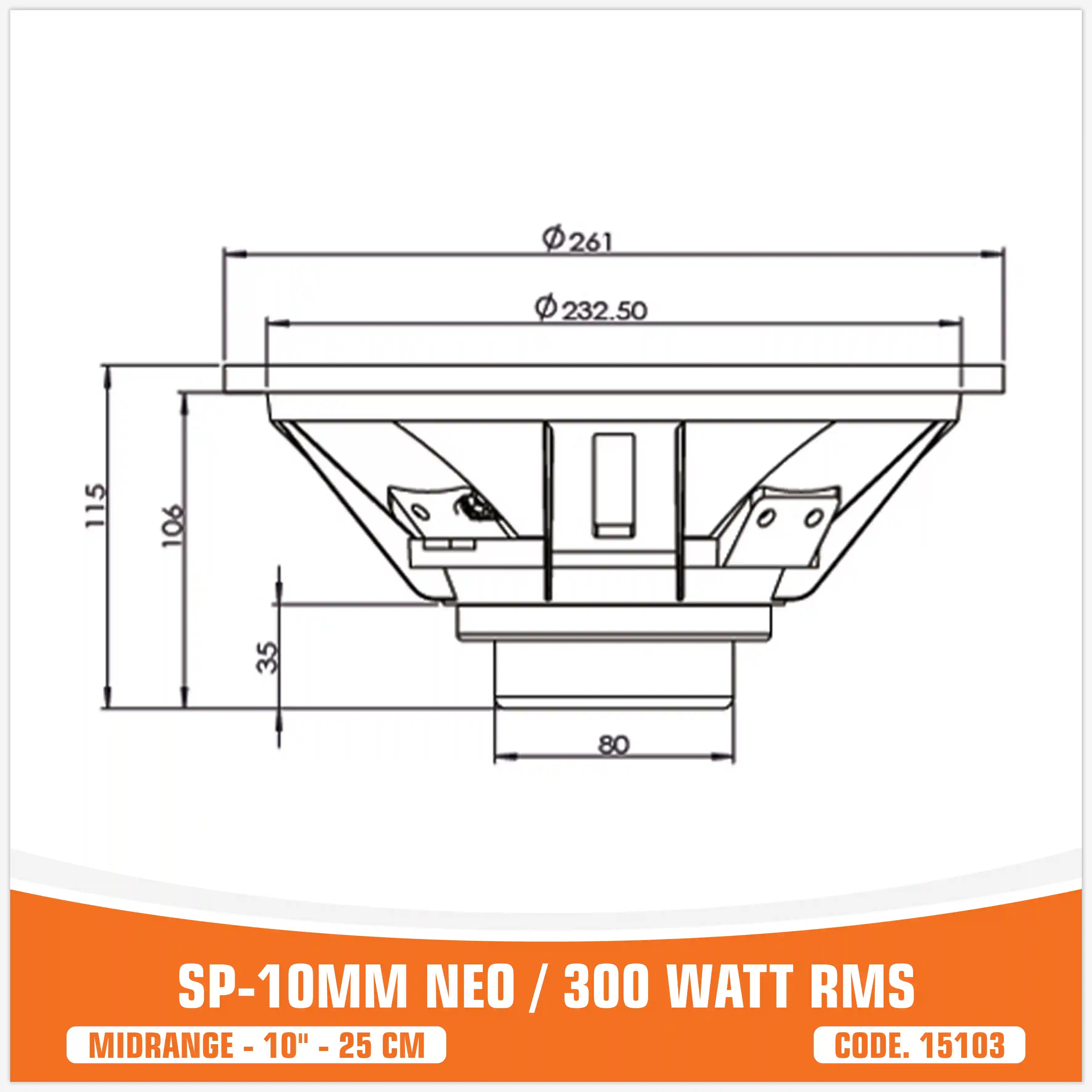 SP 10MM NEO MIDRANGE EXTREME 10"/25CM NEO MAGNET 300W RMS (UNIT PRICE)