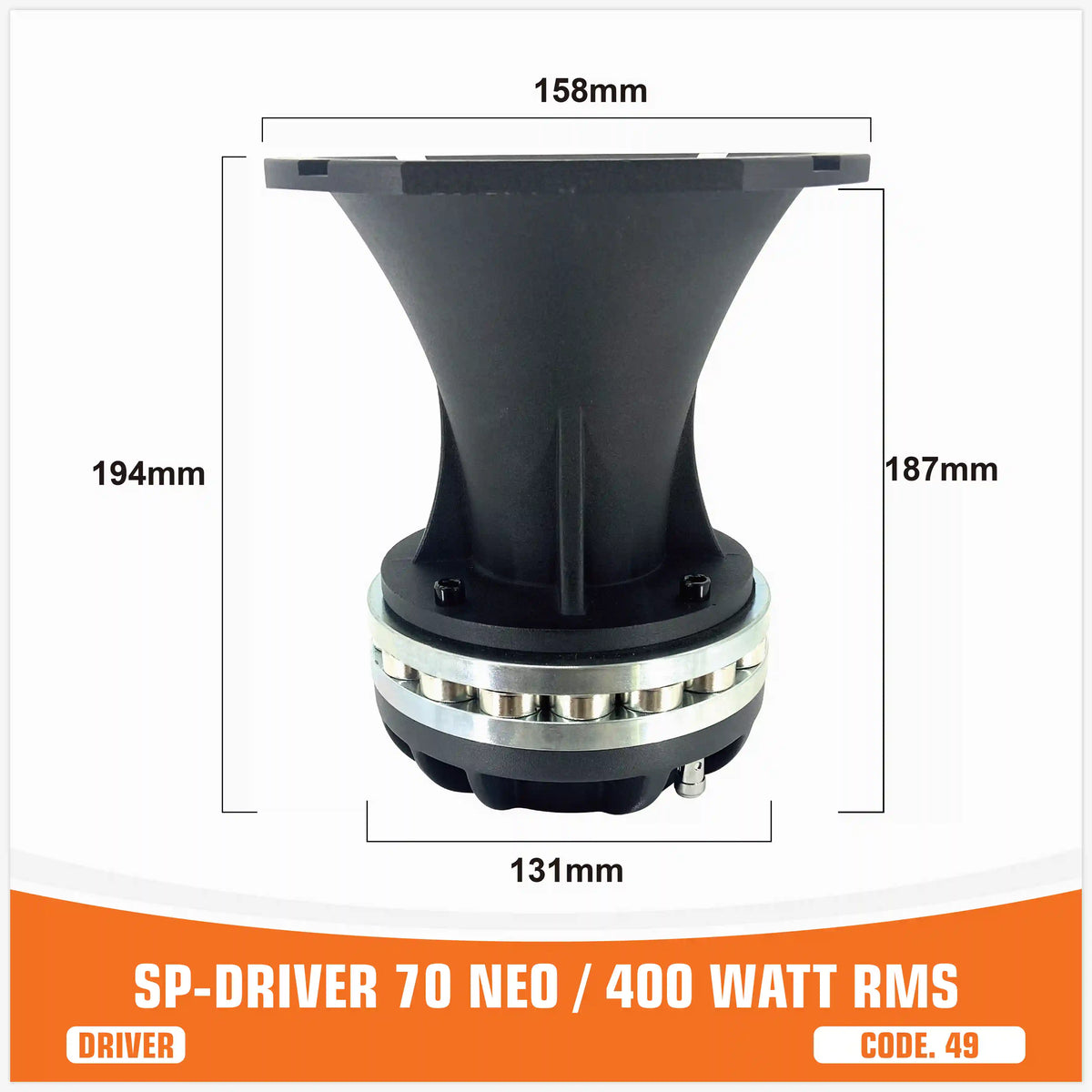 SP DRIVER 70 NEO complete compression driver with horn, neodymium magnet 400W RMS – SP Audio – view 3