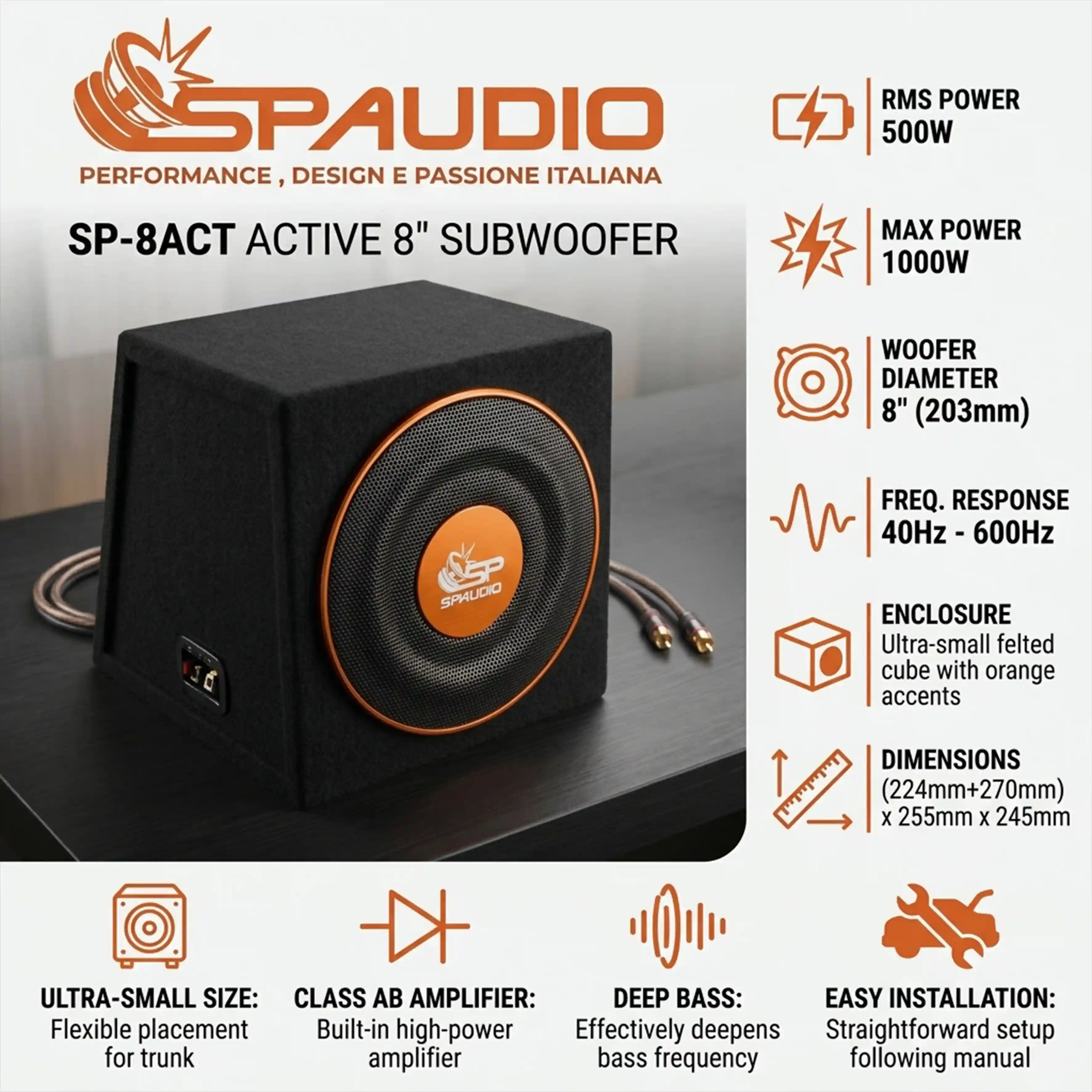SP-8ACT (1 SUBWOOFER ACTIVO DE 8” + 2 SUBWOOFERS PASIVOS DE 8”)