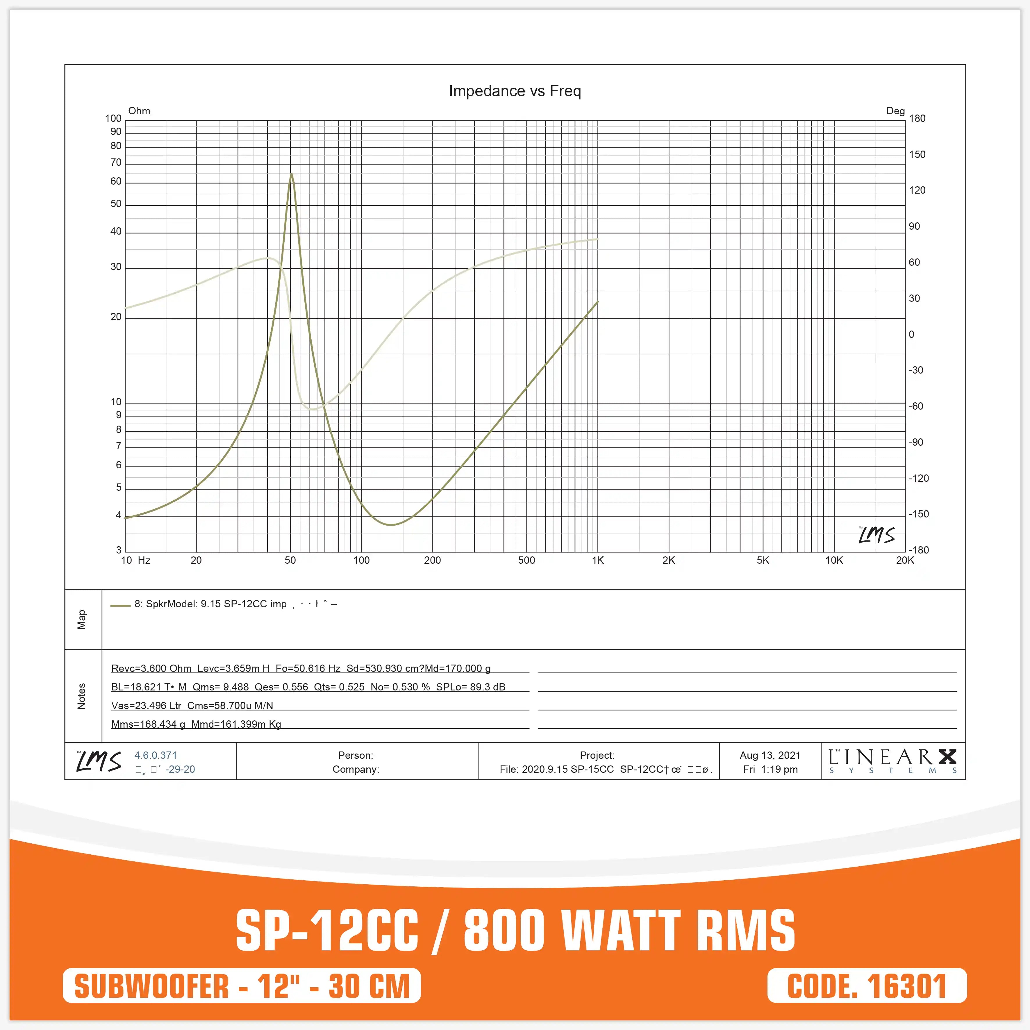 SP 12CC SUBWOOFER 12"/30CM 800W RMS (UNIT PRICE)