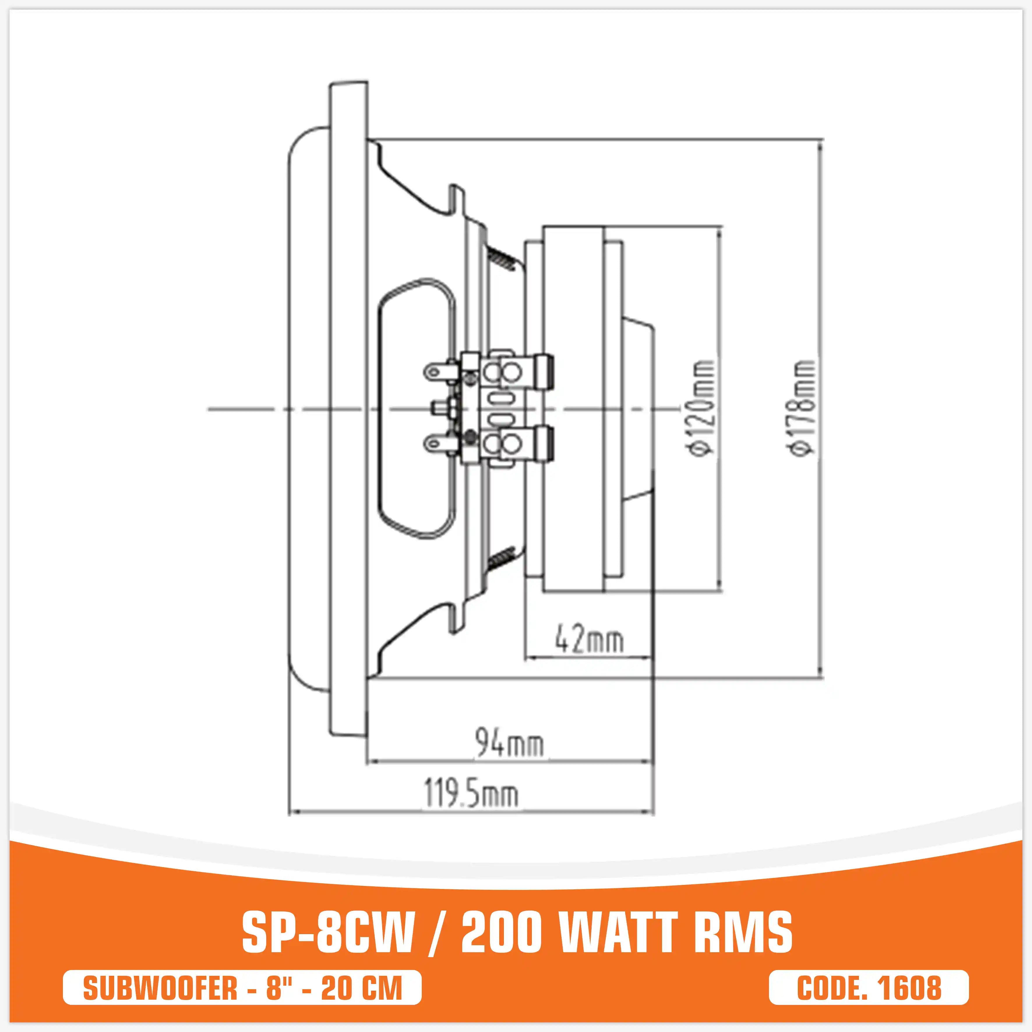 SP 8CW ENTRY LEVEL SUBWOOFER 8"/20CM 200WATT RMS (UNIT PRICE)